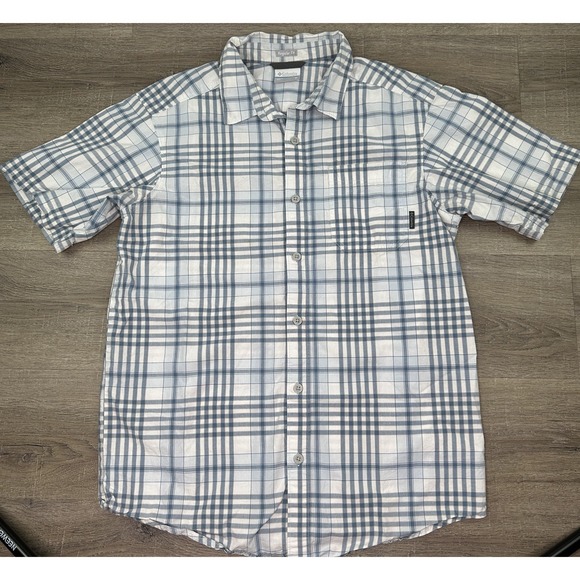 Columbia Other - Columbia Mens Regular Fit Button Up Short Sleeve Blue White Plaid Shirt Medium